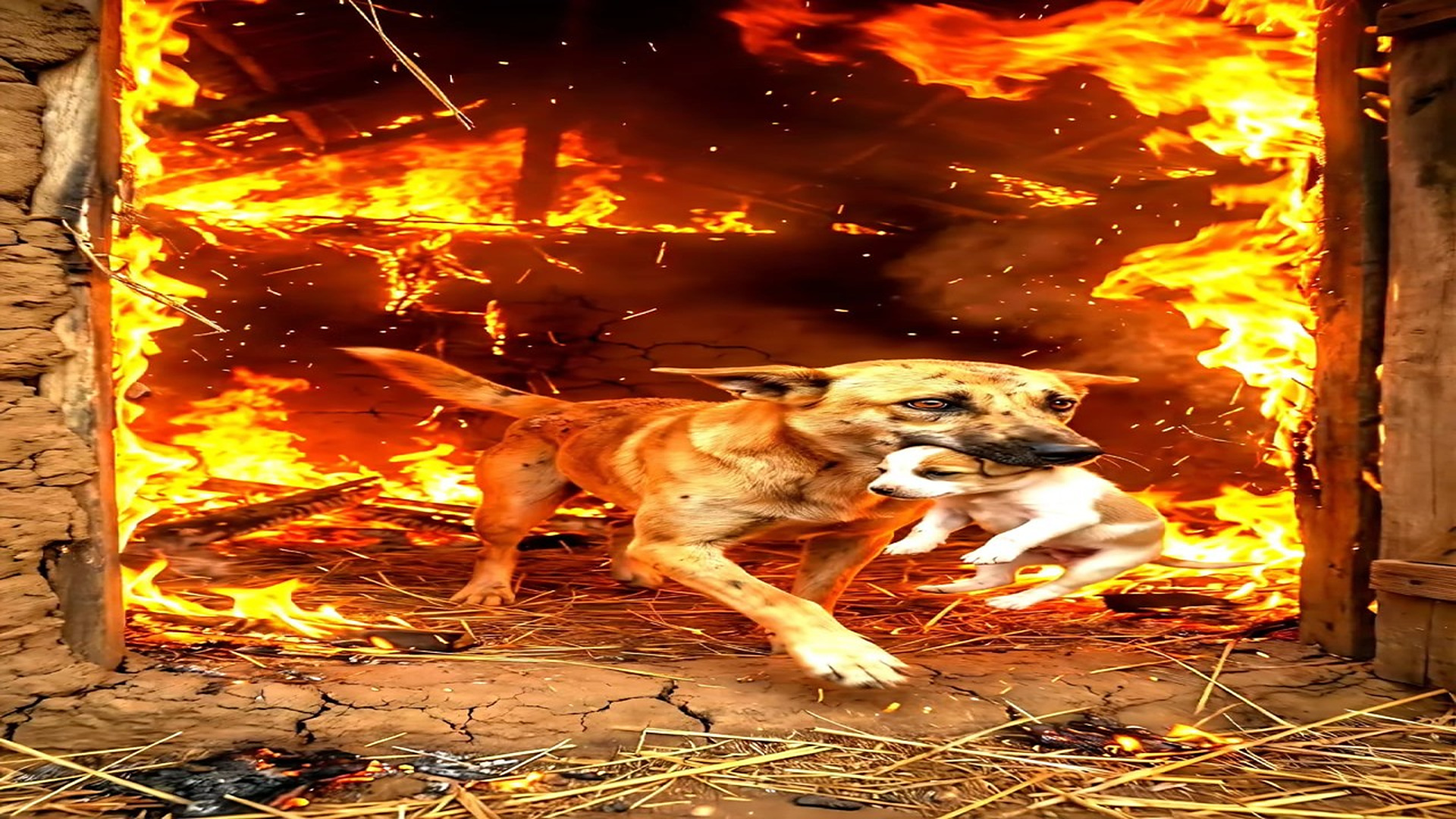 Full Video : N1606012_A Mother s Courage She Ran Into Fire to Save Her Puppy