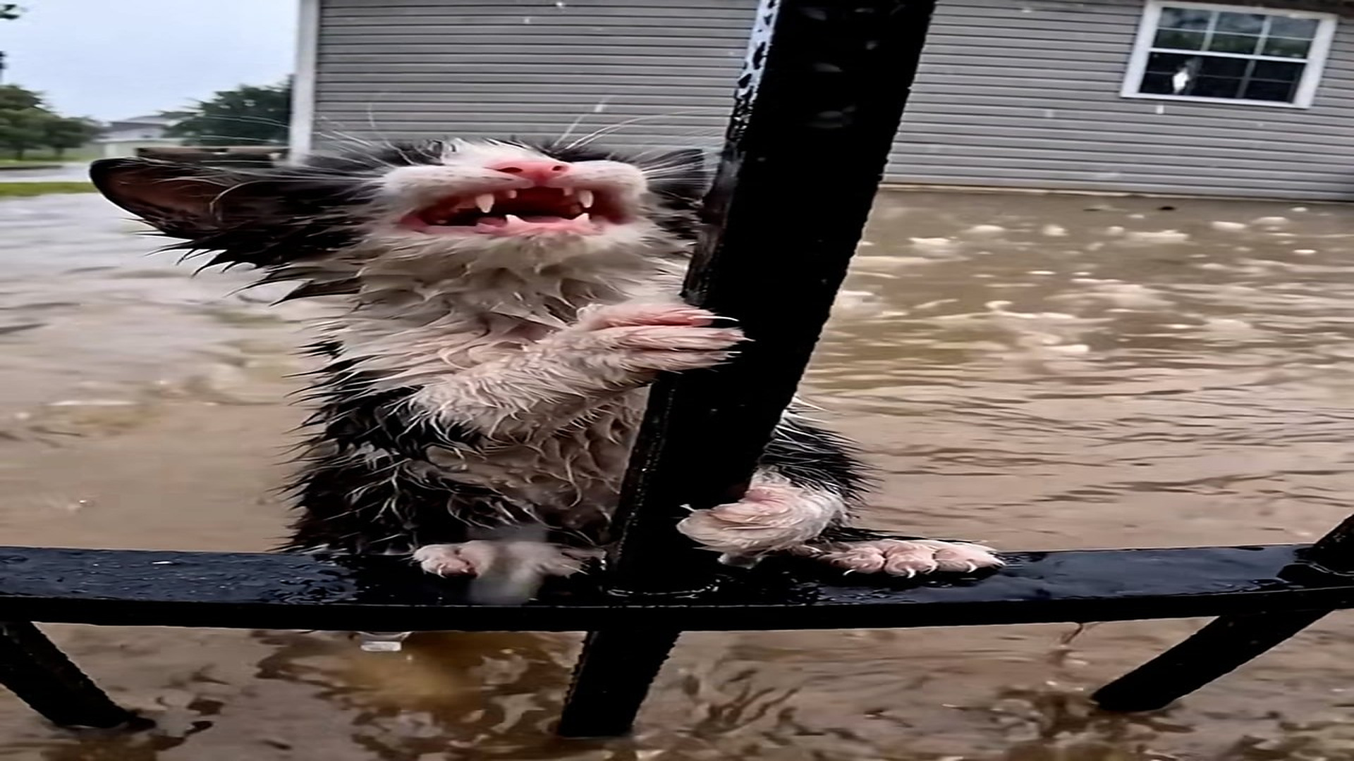 Full Video : N2606037_Please help A helpless little kitten clinging to iron bars in floodwat