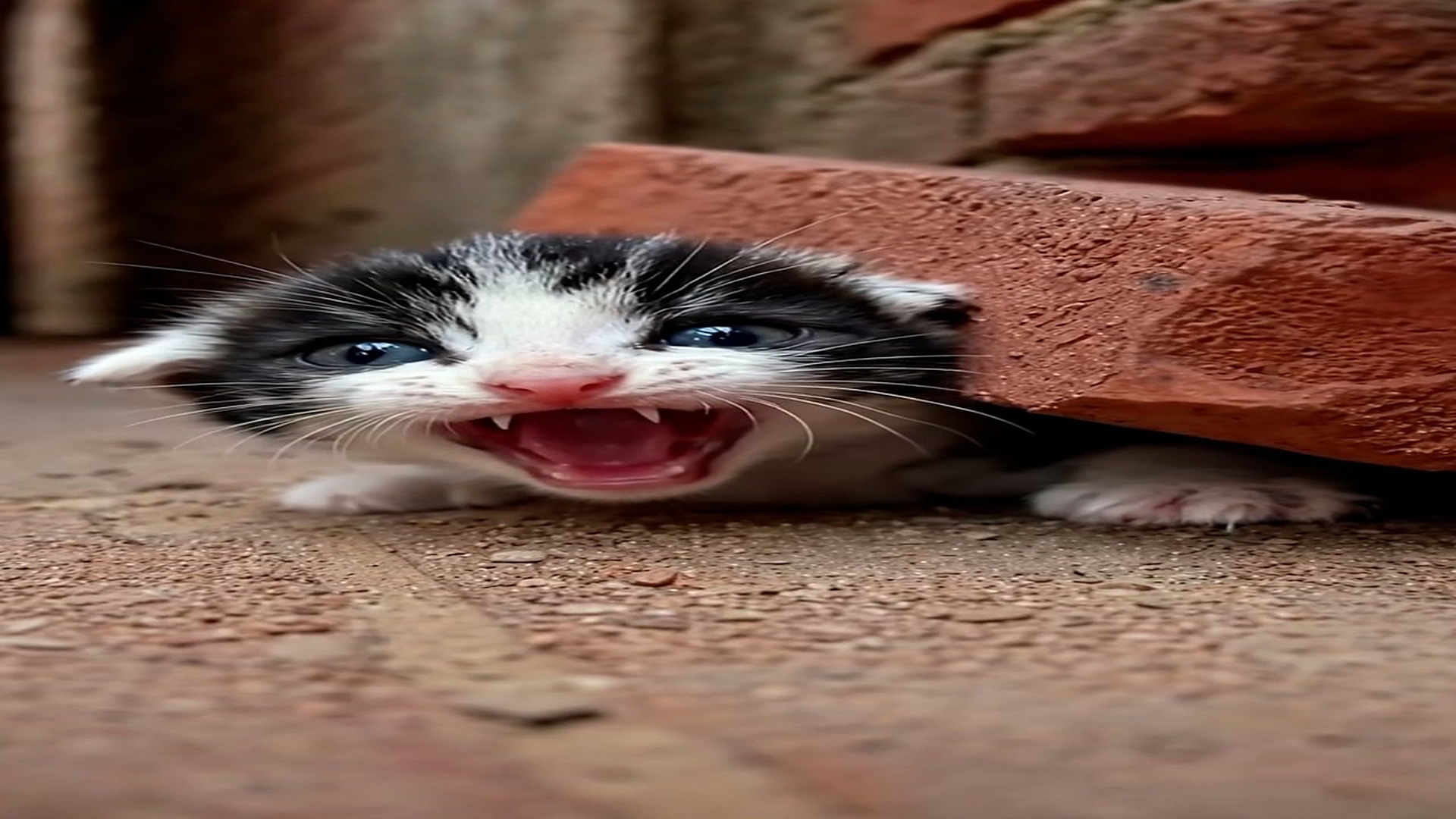 Full Video : N2606041_Please help A helpless little kitten trapped under a brick crying out