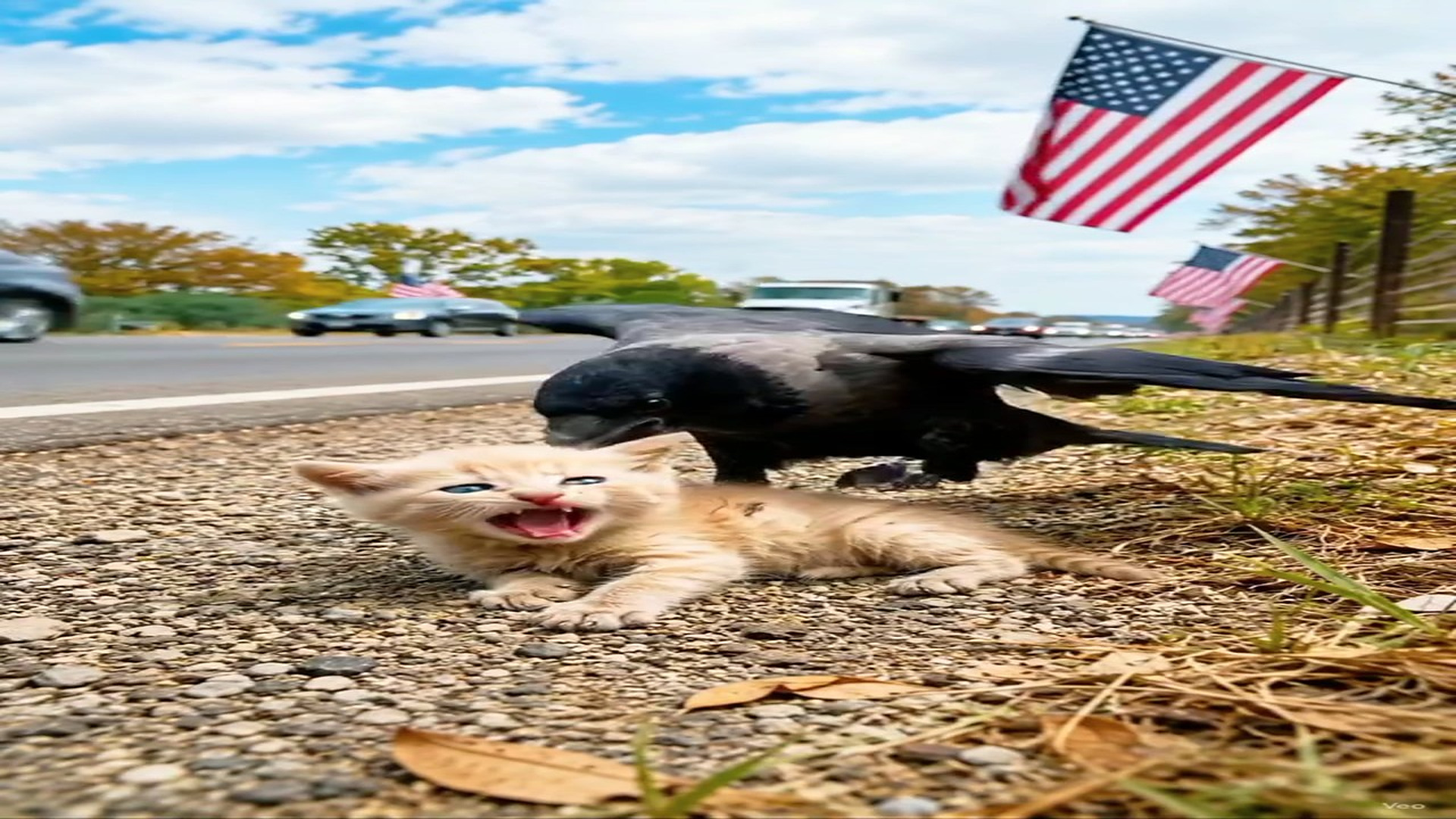 Full Video : N2407135_Tiny Kitten in Danger After Crow Attack