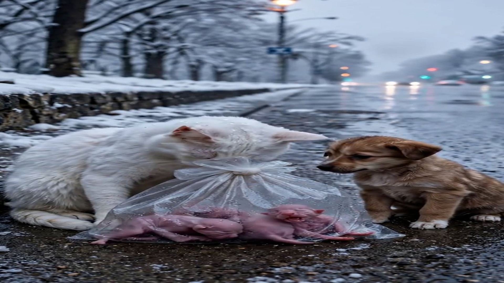 Full Video : N0508019_please help A helpless mother cat is crying by roadside as her kit