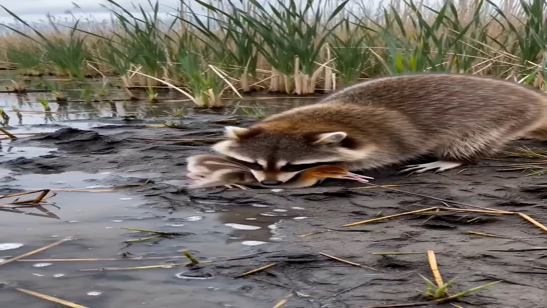 Full Video : N0508034_I can t believe I caught this! Mama crane vs. raccoon!